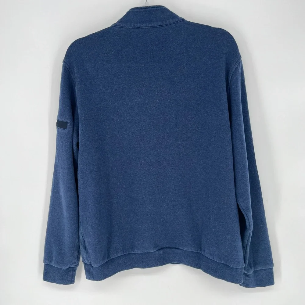 Bugatchi Mens Navy Sweater Fleece 1/4 Zip Pullover Sleeve Pocket Medium